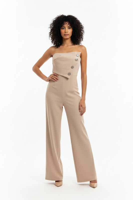 Combinaison Beige - Bandeau Boutons Dorés - NT Fashion - Taille 36-38 - Made in Italy - Pièce unique