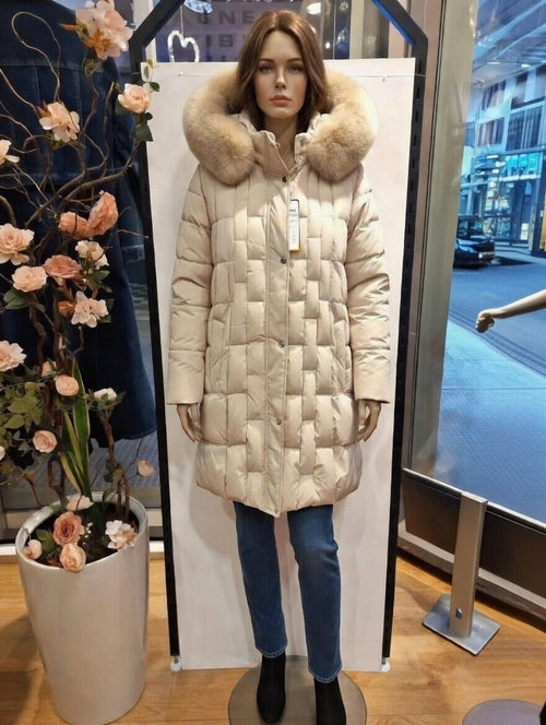 120,00 chf - Taille 4XL-50 - Doudoune Longue Beige Ultra Confortable avec Capuche Fourrure – Idéale pour les Tailles Plus !