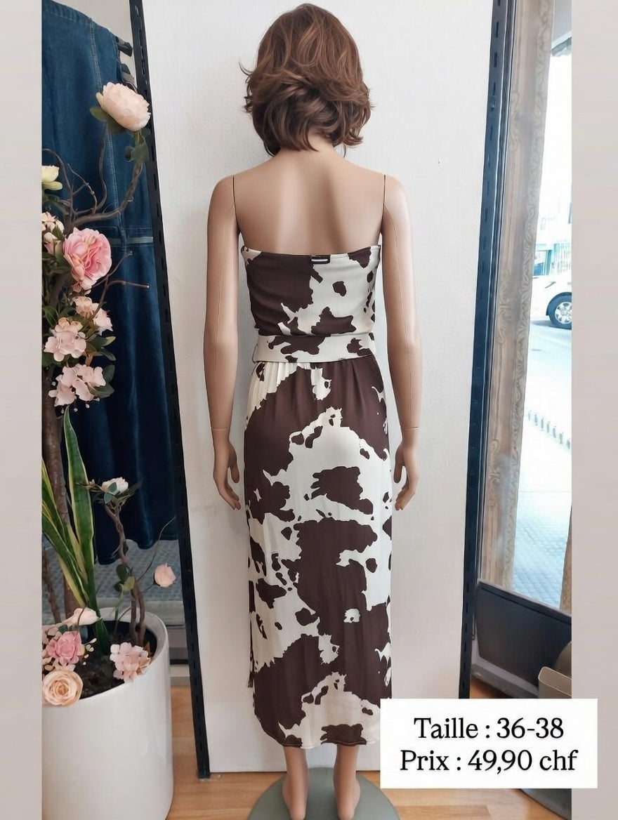 49,90 chf - Taille 36-38- Robe Strapless Motif Vache Chic – Parfaite pour un Look Tendance !
