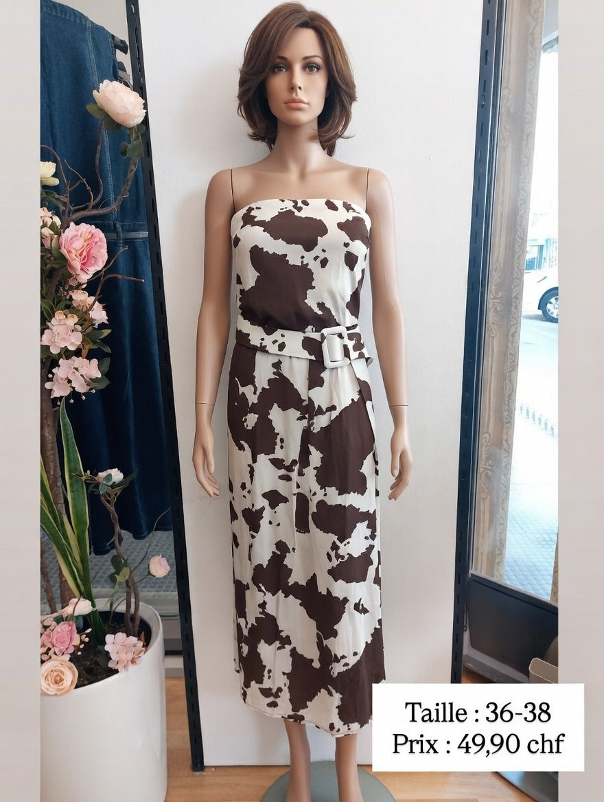 49,90 chf - Taille 36-38- Robe Strapless Motif Vache Chic – Parfaite pour un Look Tendance !