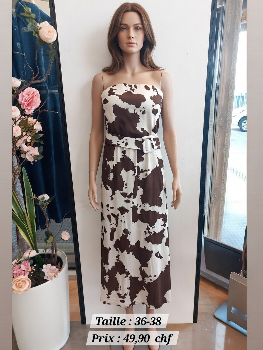 49,90 chf - Taille 36-38- Robe Strapless Motif Vache Chic – Parfaite pour un Look Tendance !