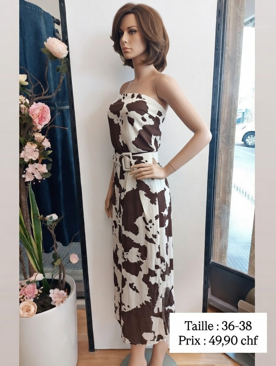 49,90 chf - Taille 36-38- Robe Strapless Motif Vache Chic – Parfaite pour un Look Tendance !