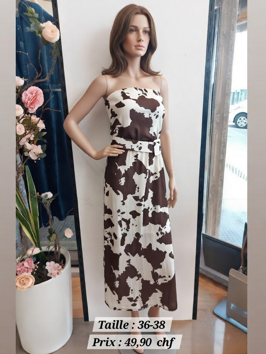 49,90 chf - Taille 36-38- Robe Strapless Motif Vache Chic – Parfaite pour un Look Tendance !