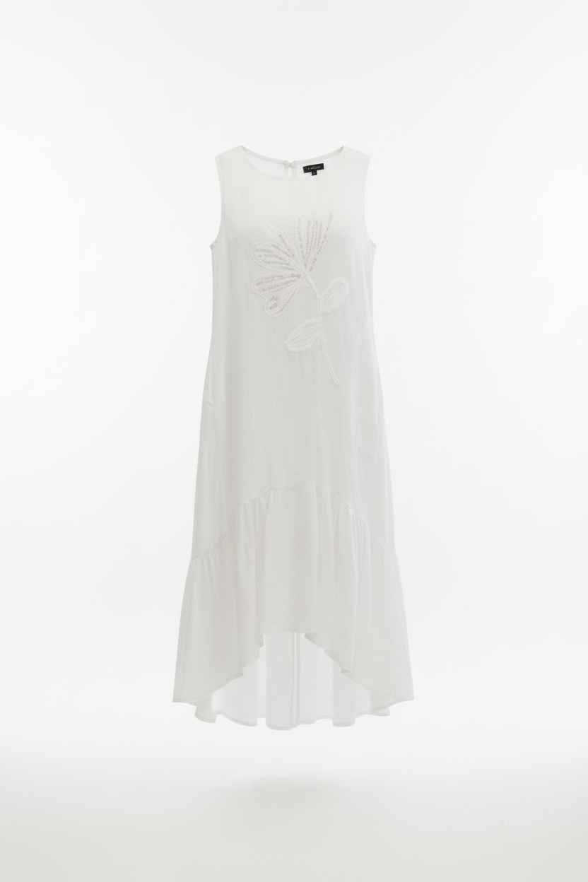 Robe Puro Lino - Lin Italien Brodé Papillon - Taille L - Made in Italy - Pièce unique