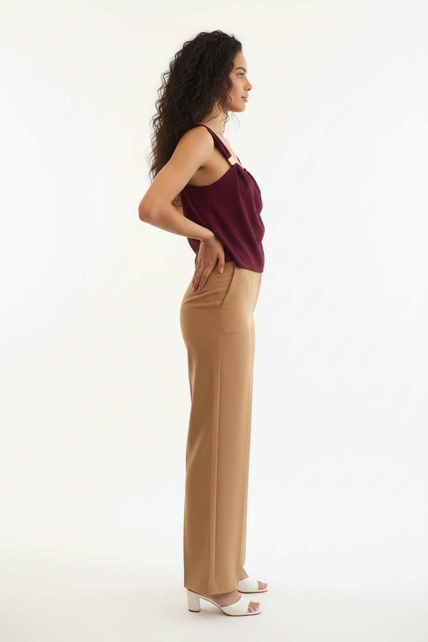 Haut Bordeaux - LA STELLA - Bretelles Larges & Boucles Dorées - Taille 36-38 - Made in Italy - Pièce Unique