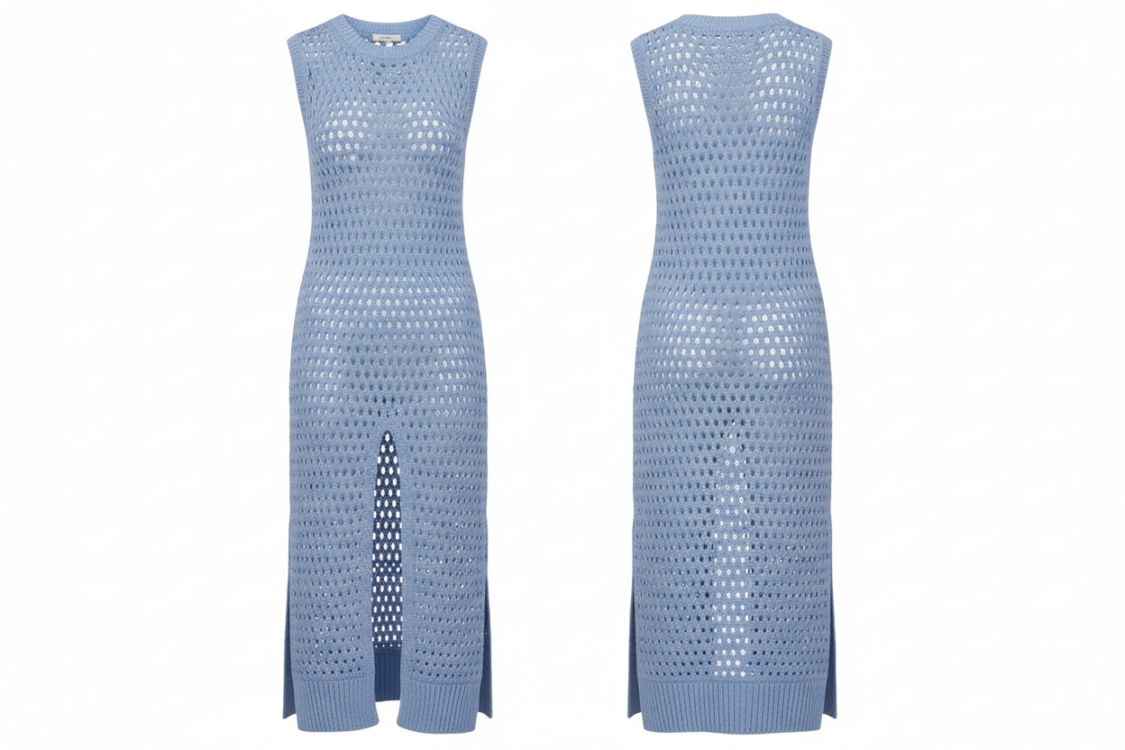 Robe Cover-Up - Crochet Ajouré Bleu Ciel - O&S Moda Europa - Taille 36-38 - Made in Italy - Pièce unique