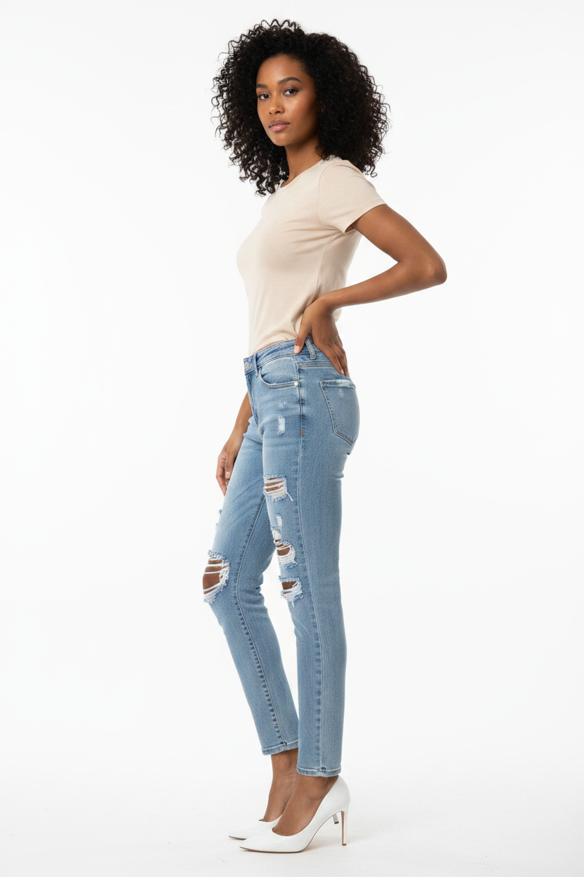 Jean Slim Déchiré Bleu Clair Ad'Oro Denim - Taille S