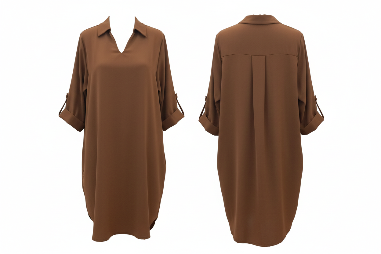 Tunique Camel Col V Manches 3/4 Grande Taille - Taille 50/52 - Made in Italy - Pièce unique