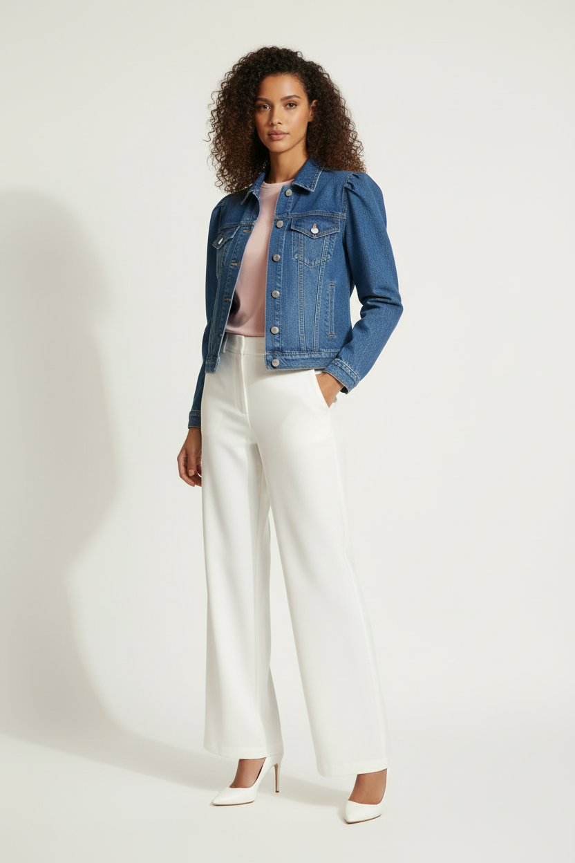 Veste en jean manches bouffantes - Taille M - Made in Italy- Pièce unique