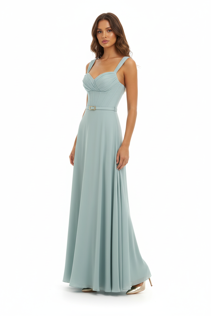 Robe Longue Céladon Corset Structuré - SAGOZZA - Taille et pièce unique 38/42 - Made in Turkey