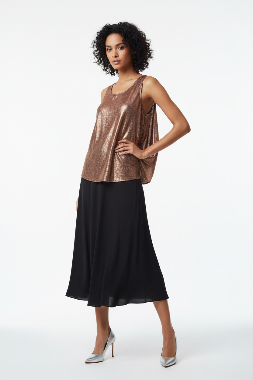 Top Débardeur Métallisé Rose Cuivré Col Bénitier Dos Izzy - Taille 4