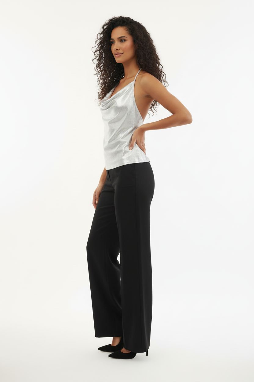 Haut Scintillant Argent Drape - Glamour & Éclat - Taille 36-40 - Made in Italy - Pièce unique