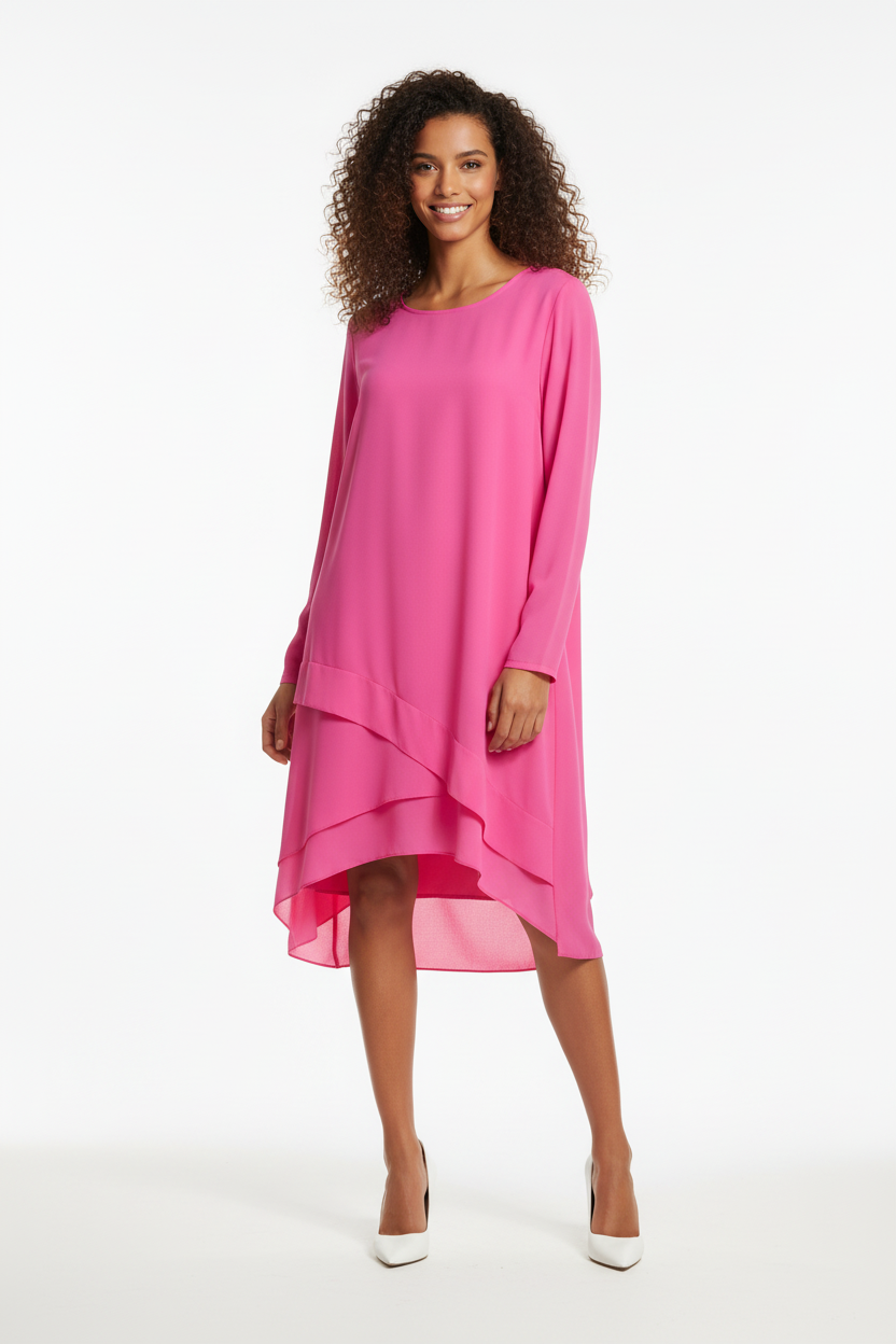 Tunique Rose Fuchsia - Double Couche Asymétrique - Taille 40-42 - Made in Italy - Pièce unique