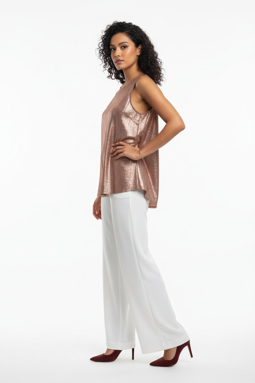 Top Débardeur Métallisé Rose Cuivré Col Bénitier Dos Izzy - Taille 4