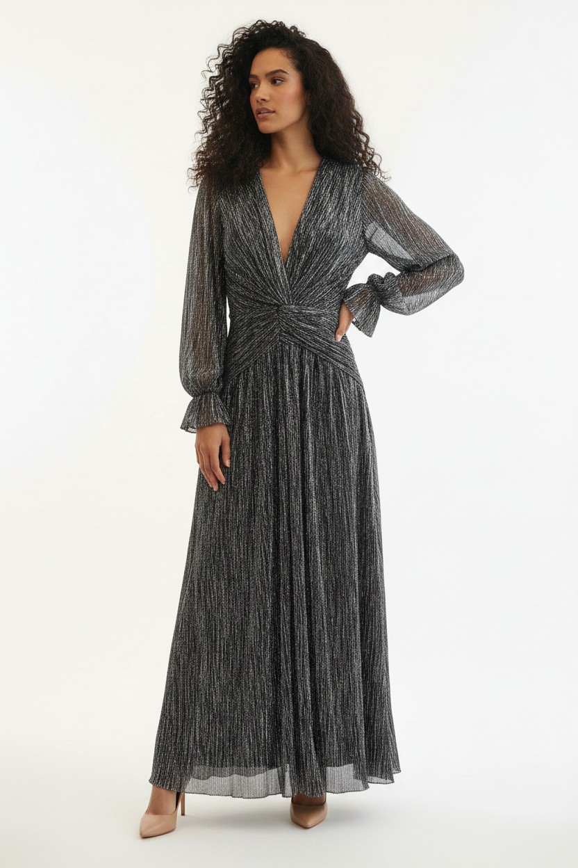 Robe Longue Plissée Métallique Dos Nu Made in Italy - Taille L
