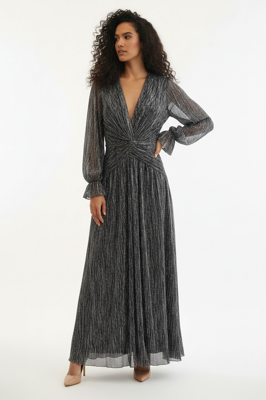 Robe Longue Plissée Métallique Dos Nu Made in Italy - Taille L