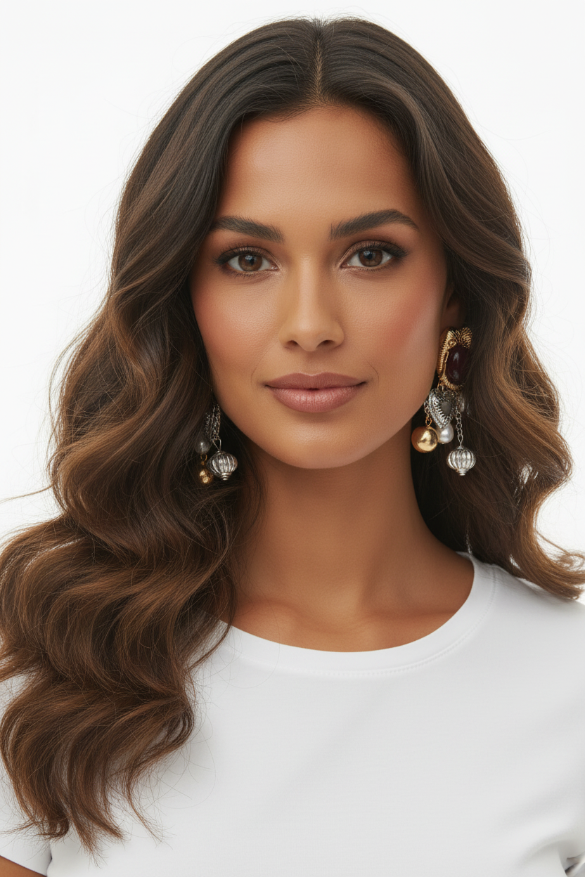 Boucles d'Oreilles Pendantes Bordeaux & Doré