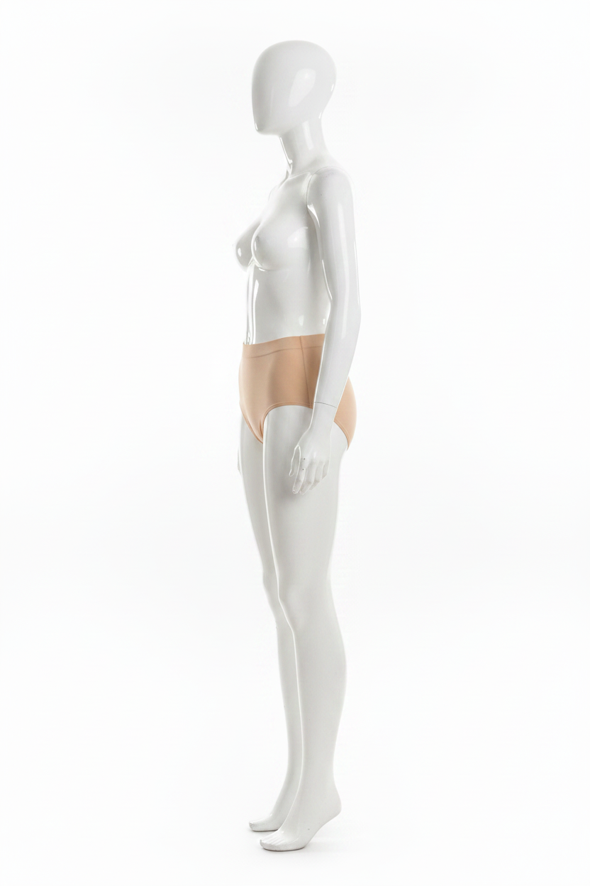 Culotte gainante brésilienne Divas beige nude vue de côté mannequin plastique fond blanc