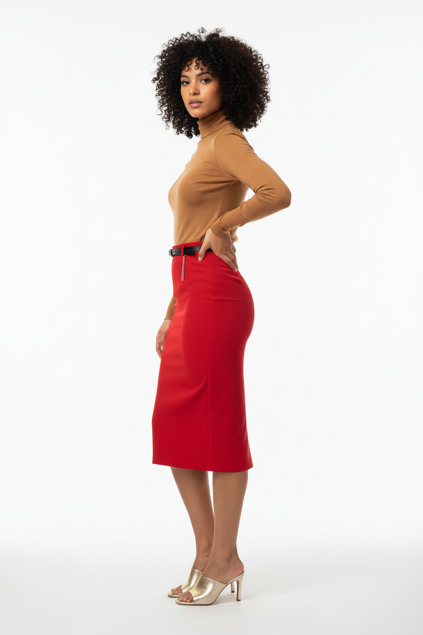 Jupe Crayon Rouge Midi - Lamiar - Taille S - Made in Italy - Pièce unique