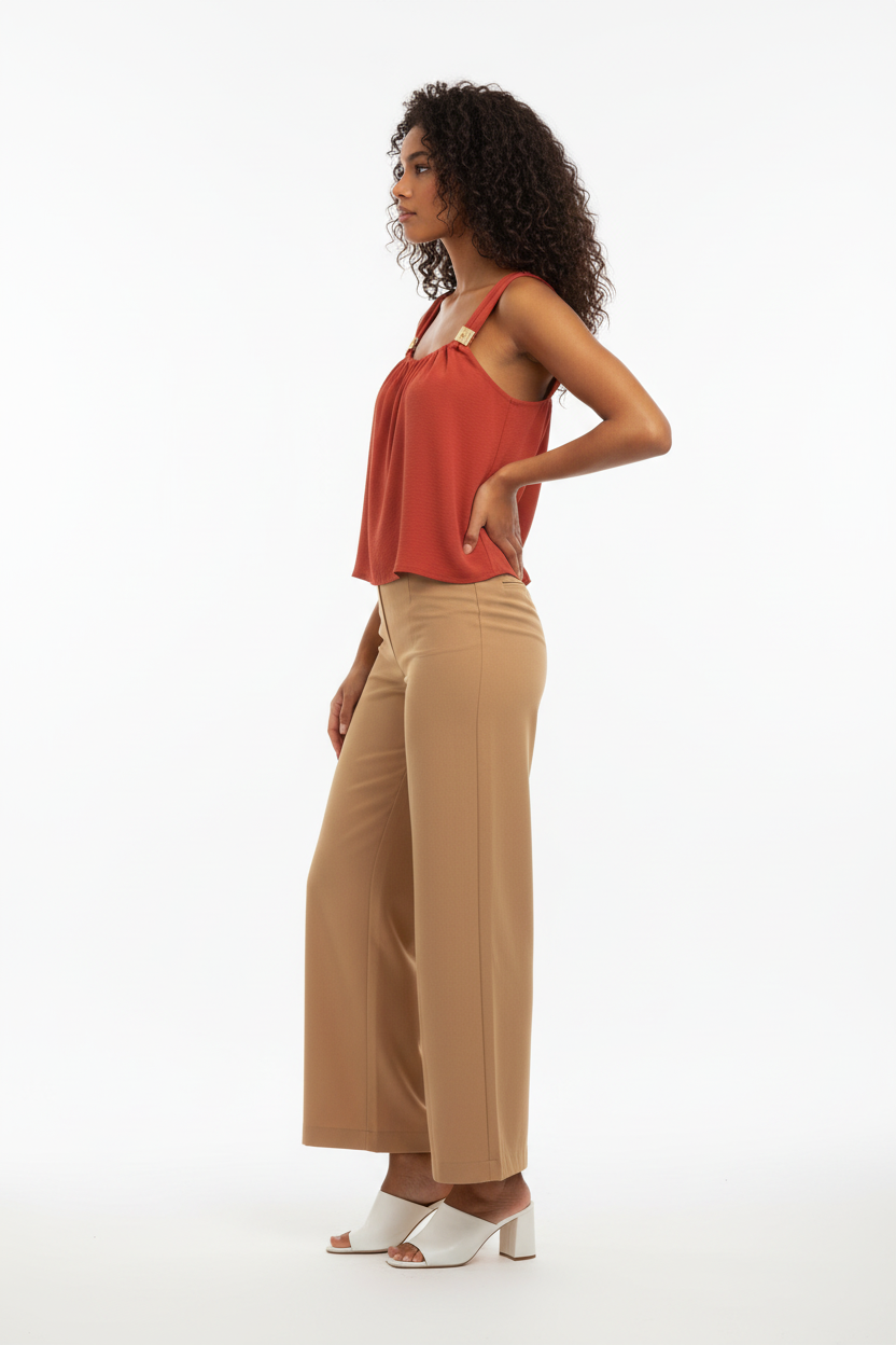 Haut Terracotta - LA STELLA - Bretelles Larges & Boucles Dorées - Taille 36-38 - Made in Italy - Pièce Unique