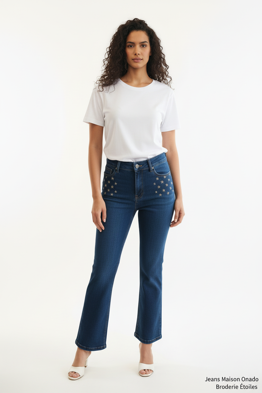 Jeans Maison Onado - Broderie Étoiles - Taille 42 - Made in Italy  - Pièce unique