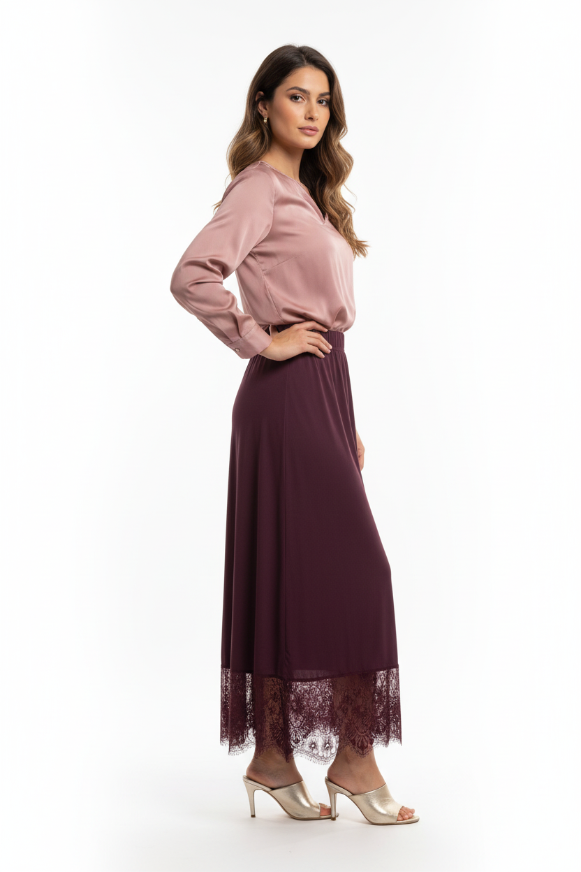 Jupe Longue Bordeaux Dentelle – Intuition - Made in Paris - Pièce unique