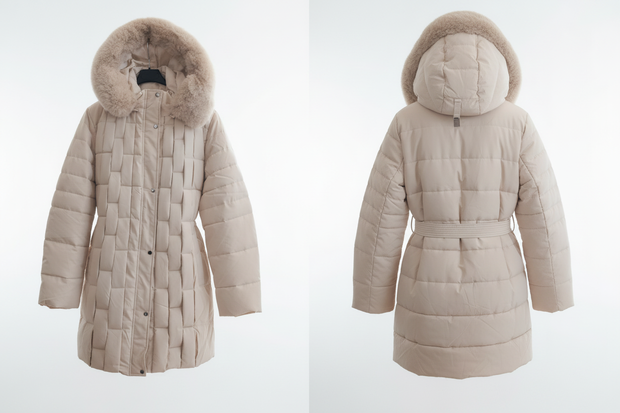 Manteau matelassé  - Mélie Rose - Col fourrure & ceinture - Taille 4XL/50 - Made in Italy - Pièce unique