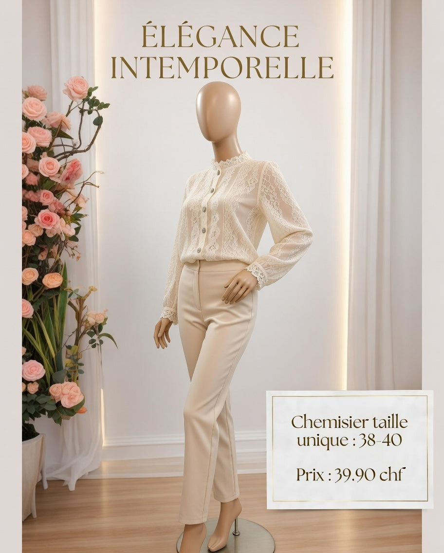 39,90 chf - Taille 38-40 - Chemisier Dentelle Ivoire – Élégance Romantique Intemporelle !
