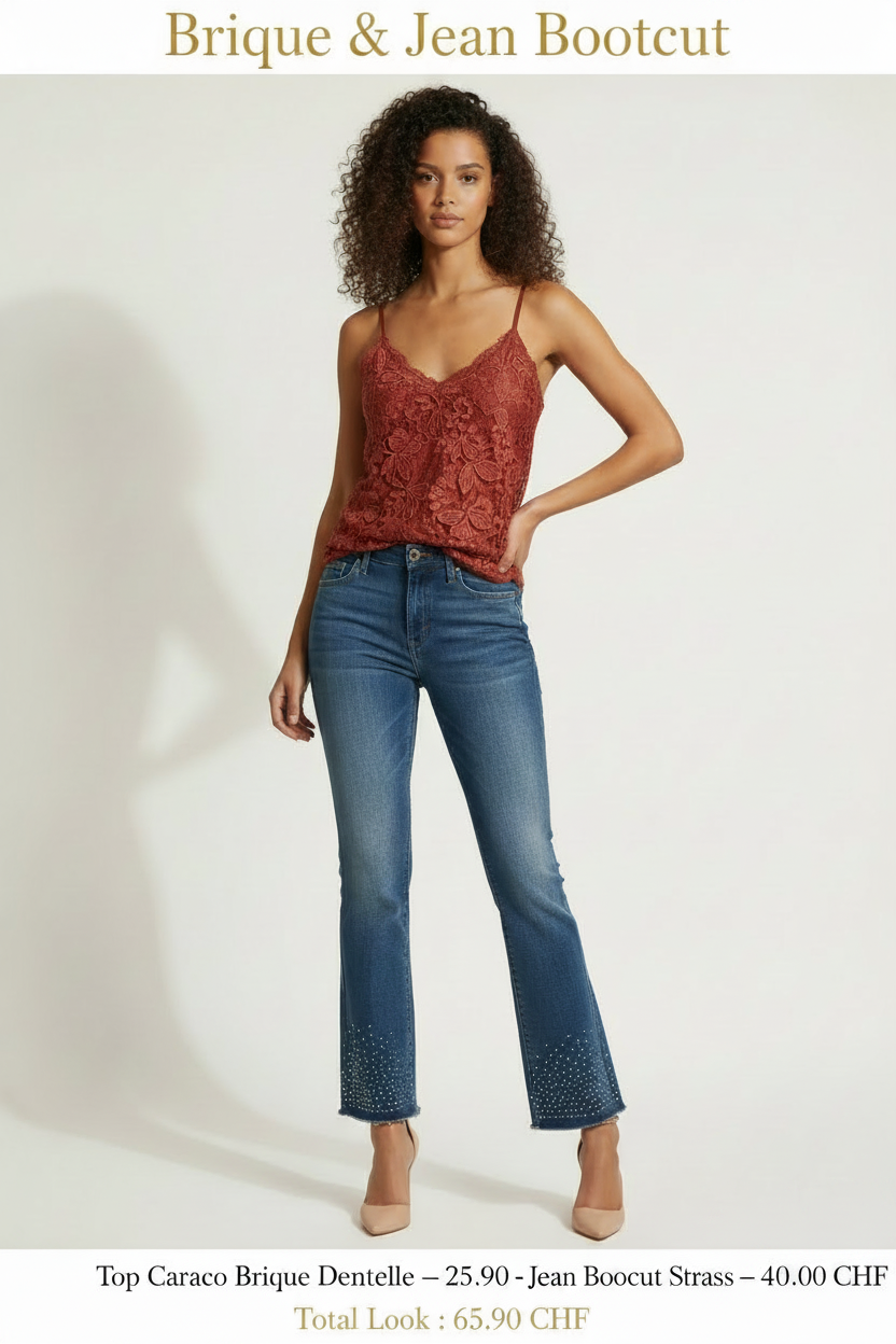 ✨ Brique & Jean Bootcut – Look Complet Made in Italy