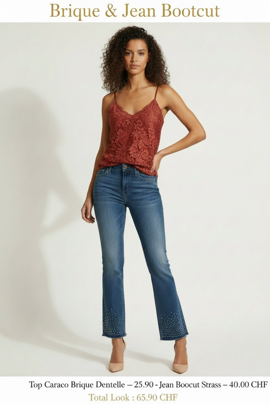✨ Brique & Jean Bootcut – Look Complet Made in Italy