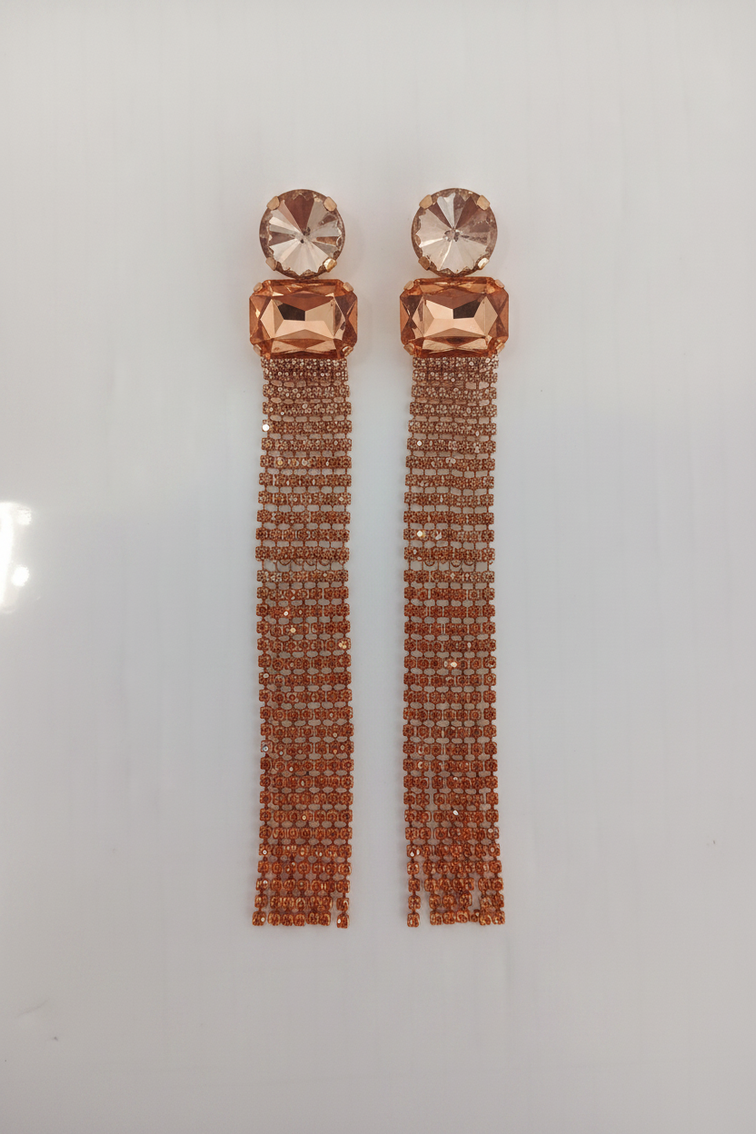 Boucles d'oreilles longues franges strass rose gold
