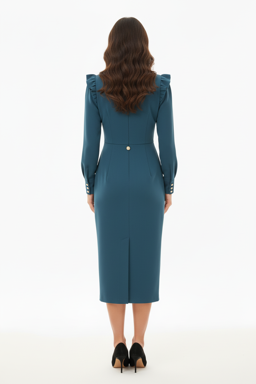 Magnifique Robe Droite - Turquoise - Élégance Italienne - Taille 36-38 - Made in Italy - Pièce unique
