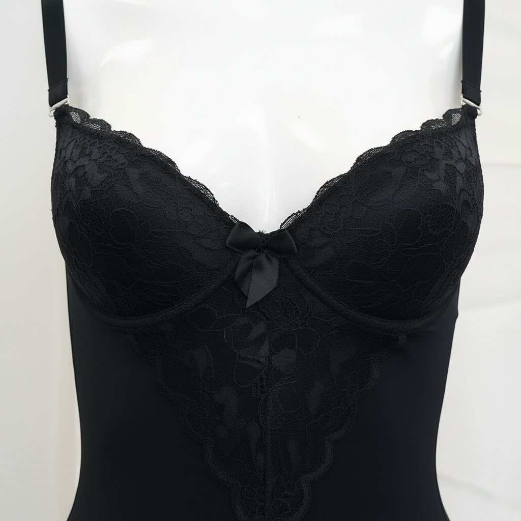Body Brésilien Sculptant Divas Dentelle Push-Up noir – zoom détail bustier dentelle opaque fond blanc
