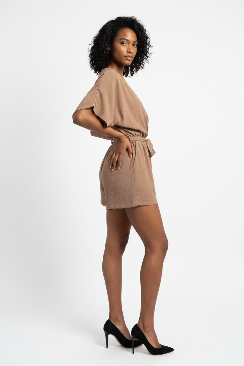 Combi-Short Taupe col V croisé manches chauve-souris - Taille 2 - 38-40