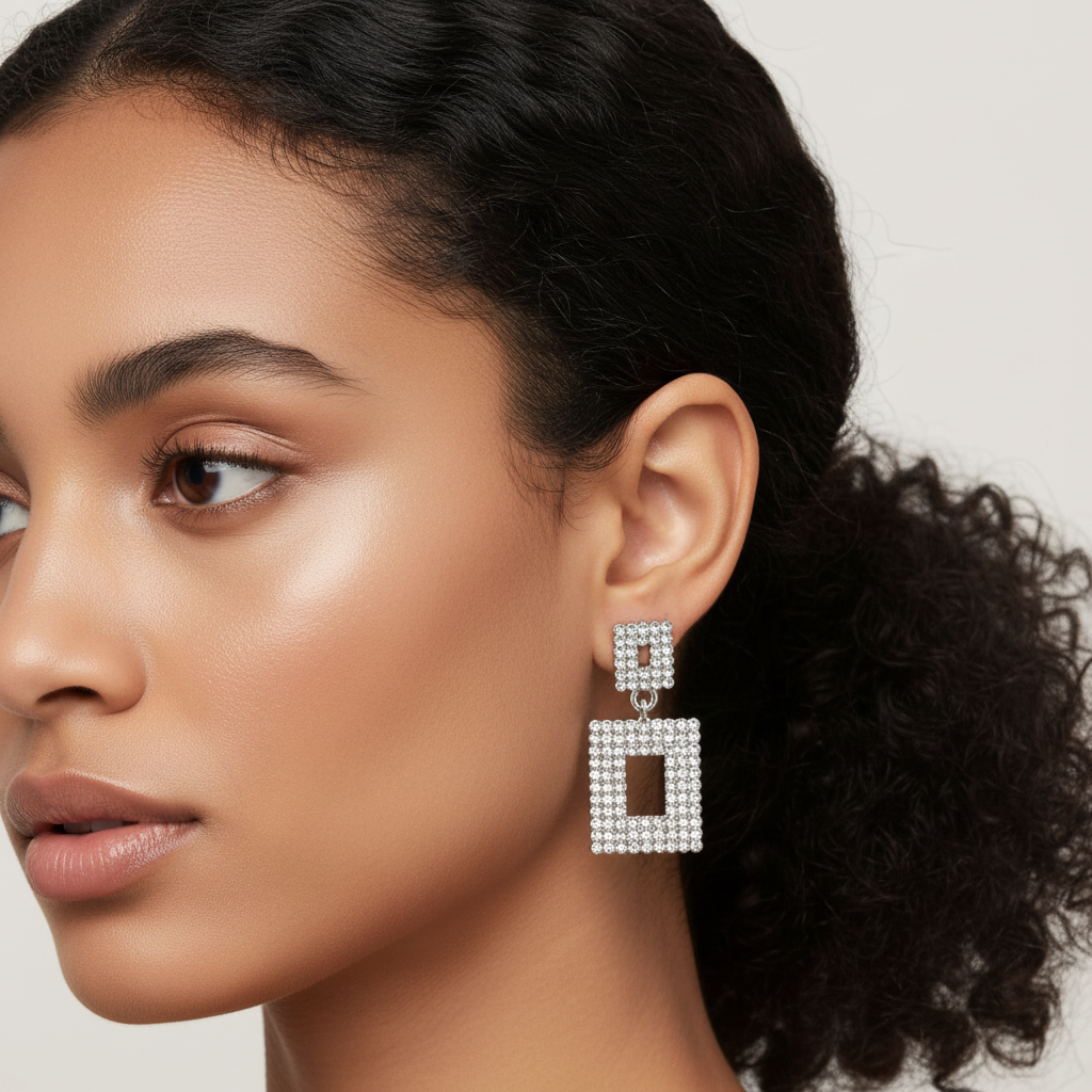 Boucles d'oreilles pendantes carrées strass