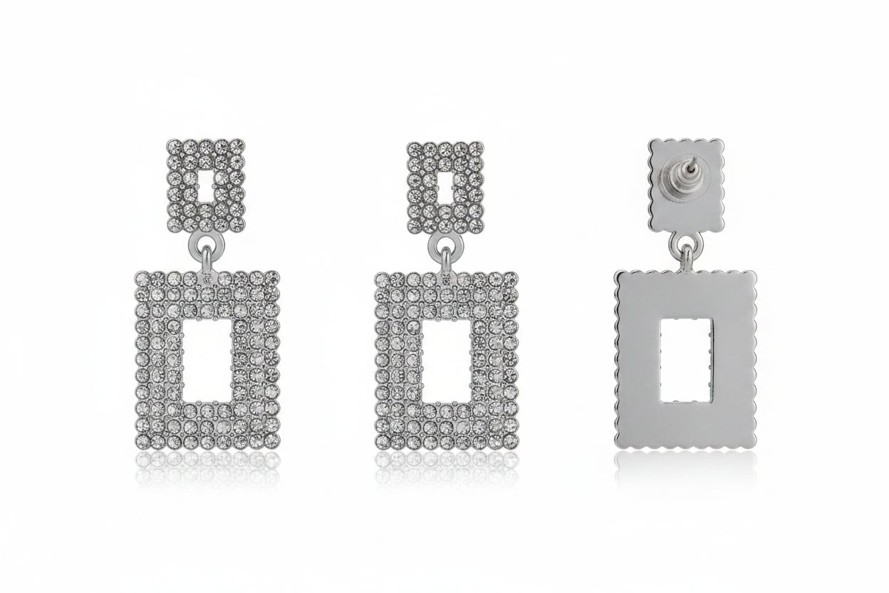 Boucles d'oreilles pendantes carrées strass