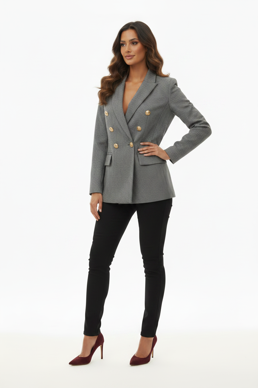 Blazer pied-de-poule double boutonnage boutons dorés - Taille 36 à 40