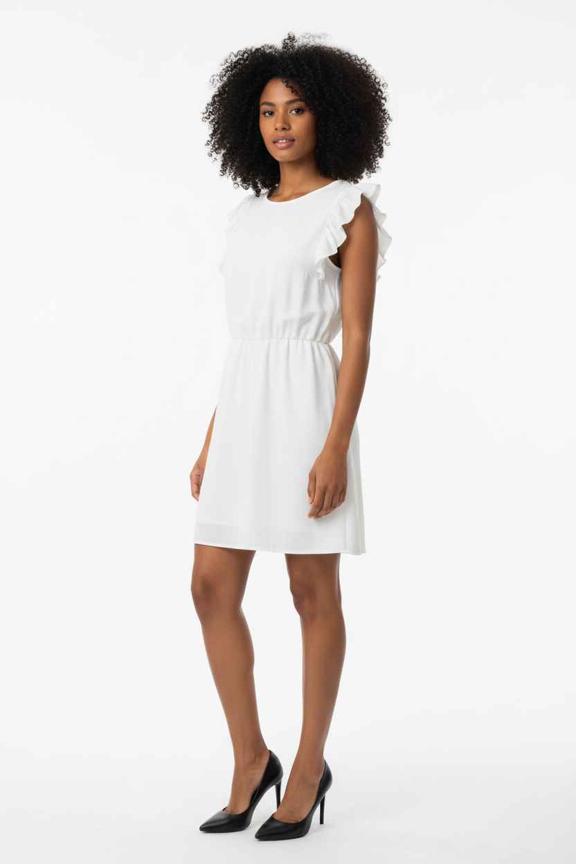 Robe blanche à manches volantées Doremi – Taille 38-40 - Made in Italy - Pièce unique