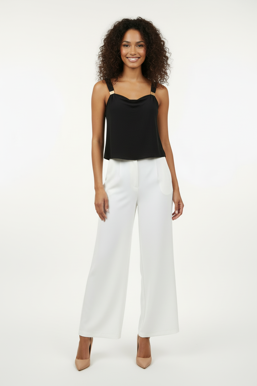 Haut Noir - LA STELLA - Bretelles Larges & Boucles Dorées - Taille 36-38 - Made in Italy - Pièce unique