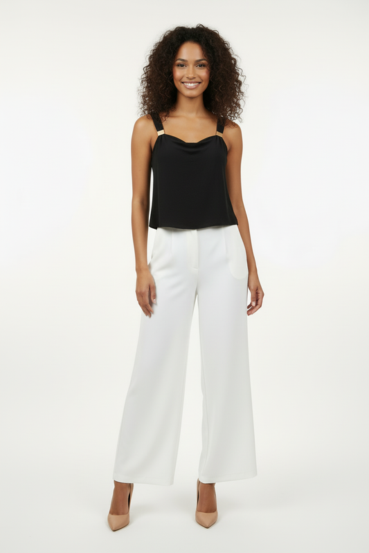 Haut Noir - LA STELLA - Bretelles Larges & Boucles Dorées - Taille 36-38 - Made in Italy - Pièce unique
