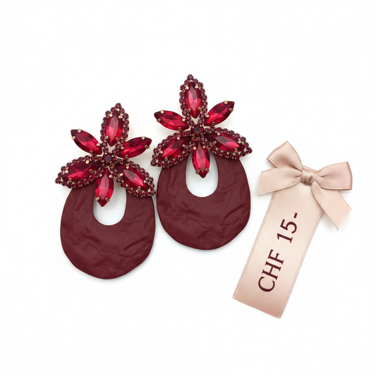 Boucles d'oreilles cristaux rouge rubis & ovale bordeaux
