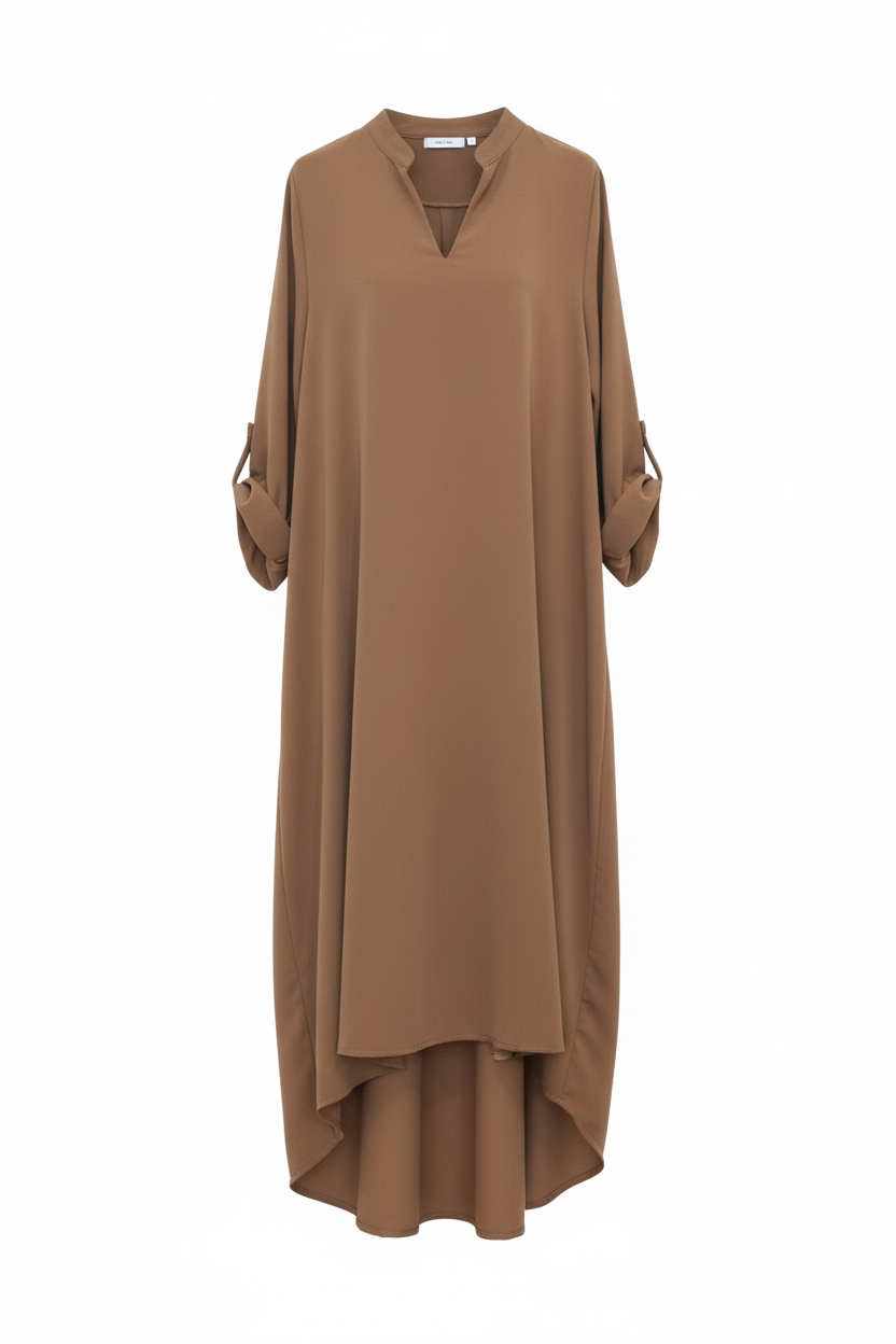 Tunique Camel Col V Manches 3/4 Grande Taille - Taille 50/52 - Made in Italy - Pièce unique