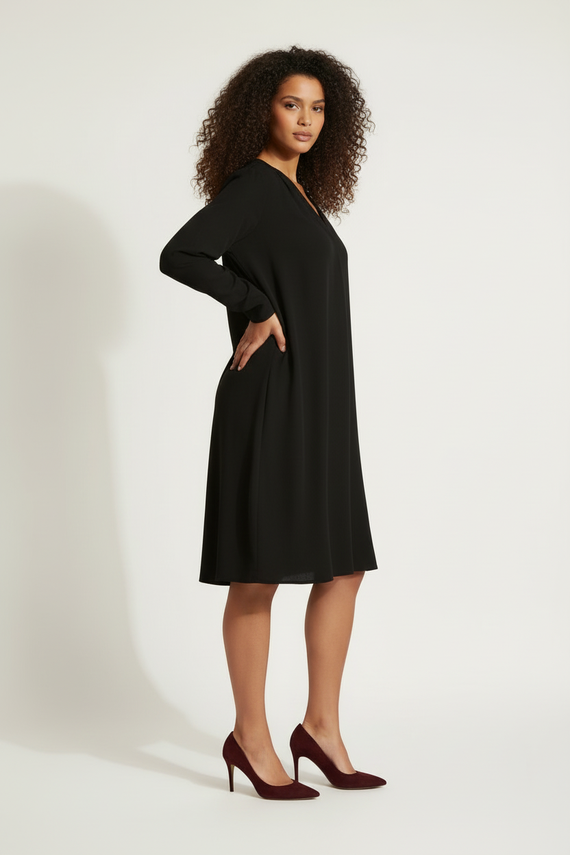 Tunique noire manches longues col V Floria – Taille 50/52 - Made in Italy - Pièce unique