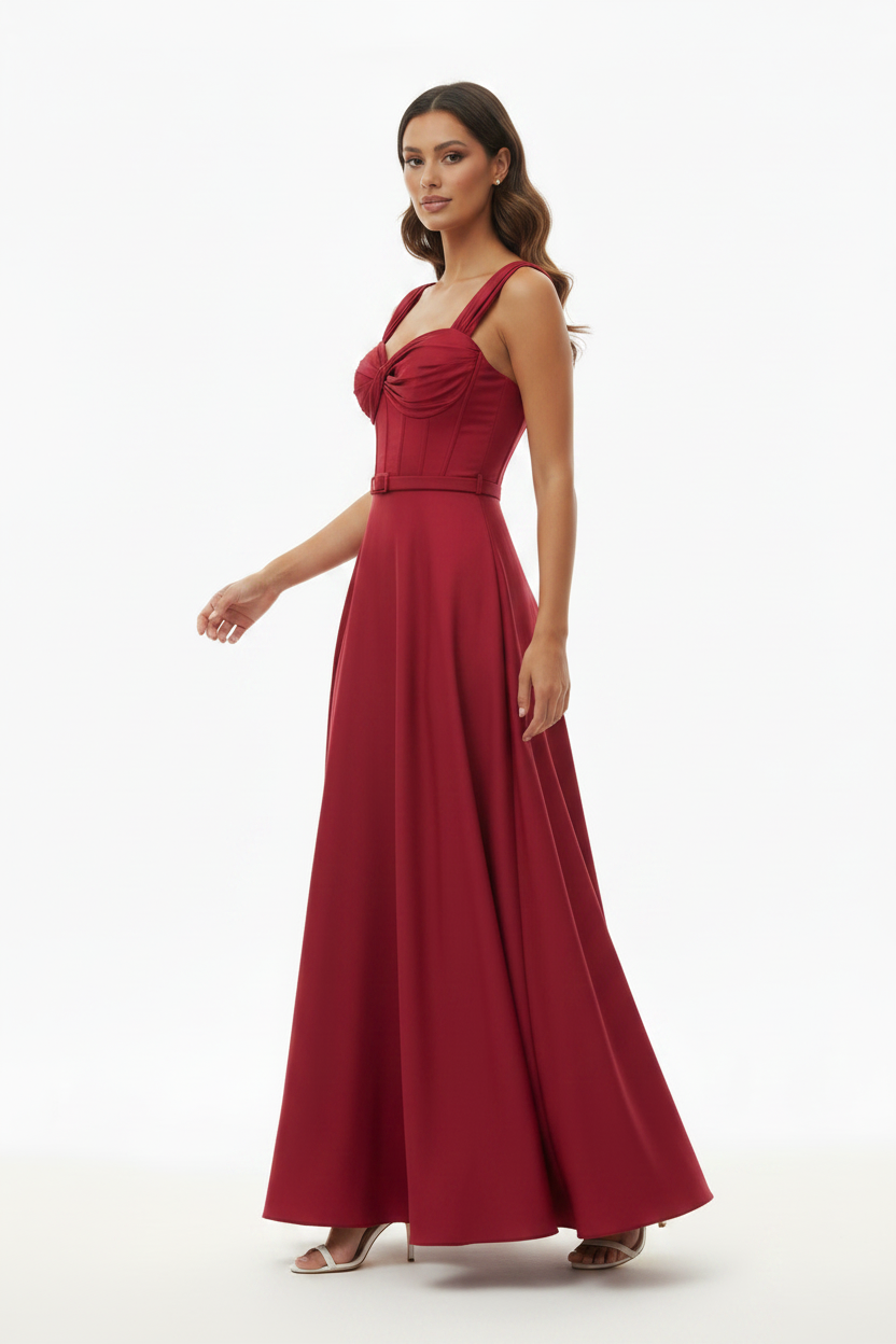 Robe longue de soirée corset nœud rouge framboise - Taille 40