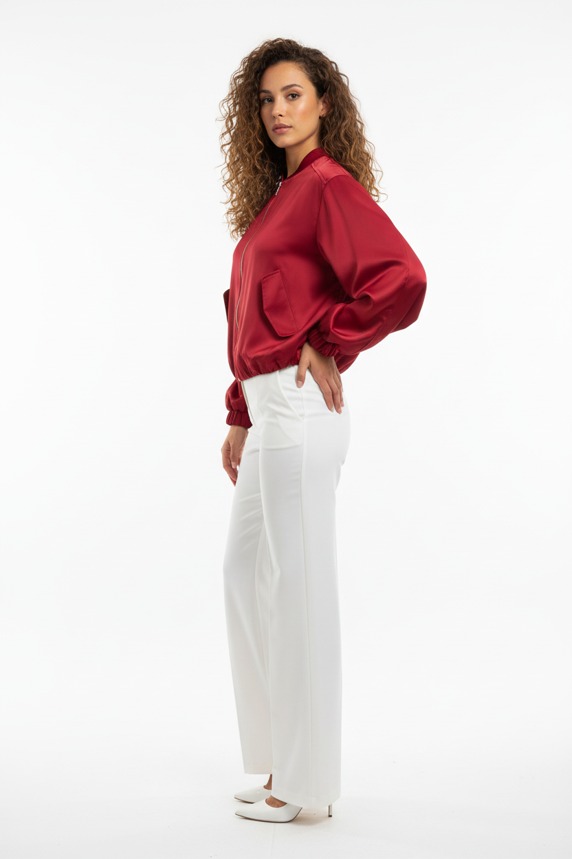 Bomber rouge manches bouffantes zip doré - LAVYSH - Taille S - Made in Italy - Pièce unique