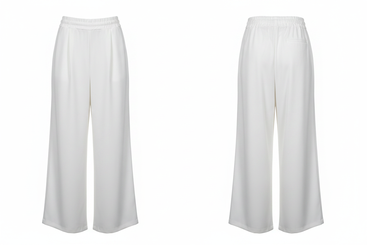 Pantalon Blanc Ivoire Fluide Taille Haute - KC Trend - Made in Italy - Pièce unique - Taille M