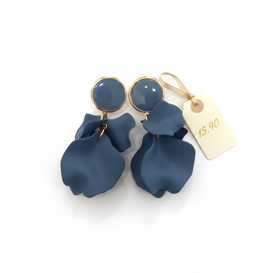 Boucles d'oreilles Pétales Bleu Ardoise & Dorées