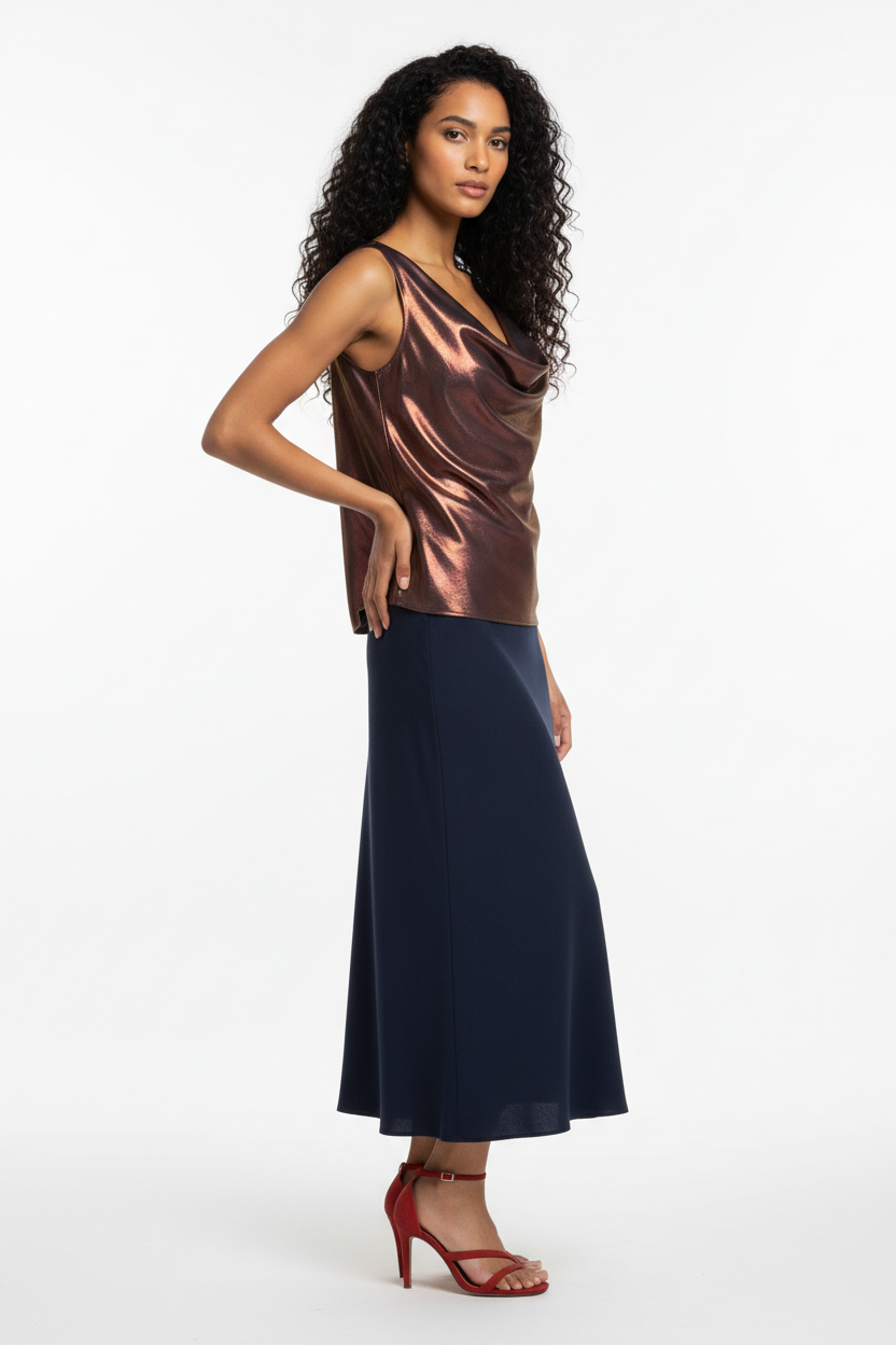 Top Débardeur Métallisé Mauve Doré Col Drapé Cowl Neck - Taille 4 - Pièce unique