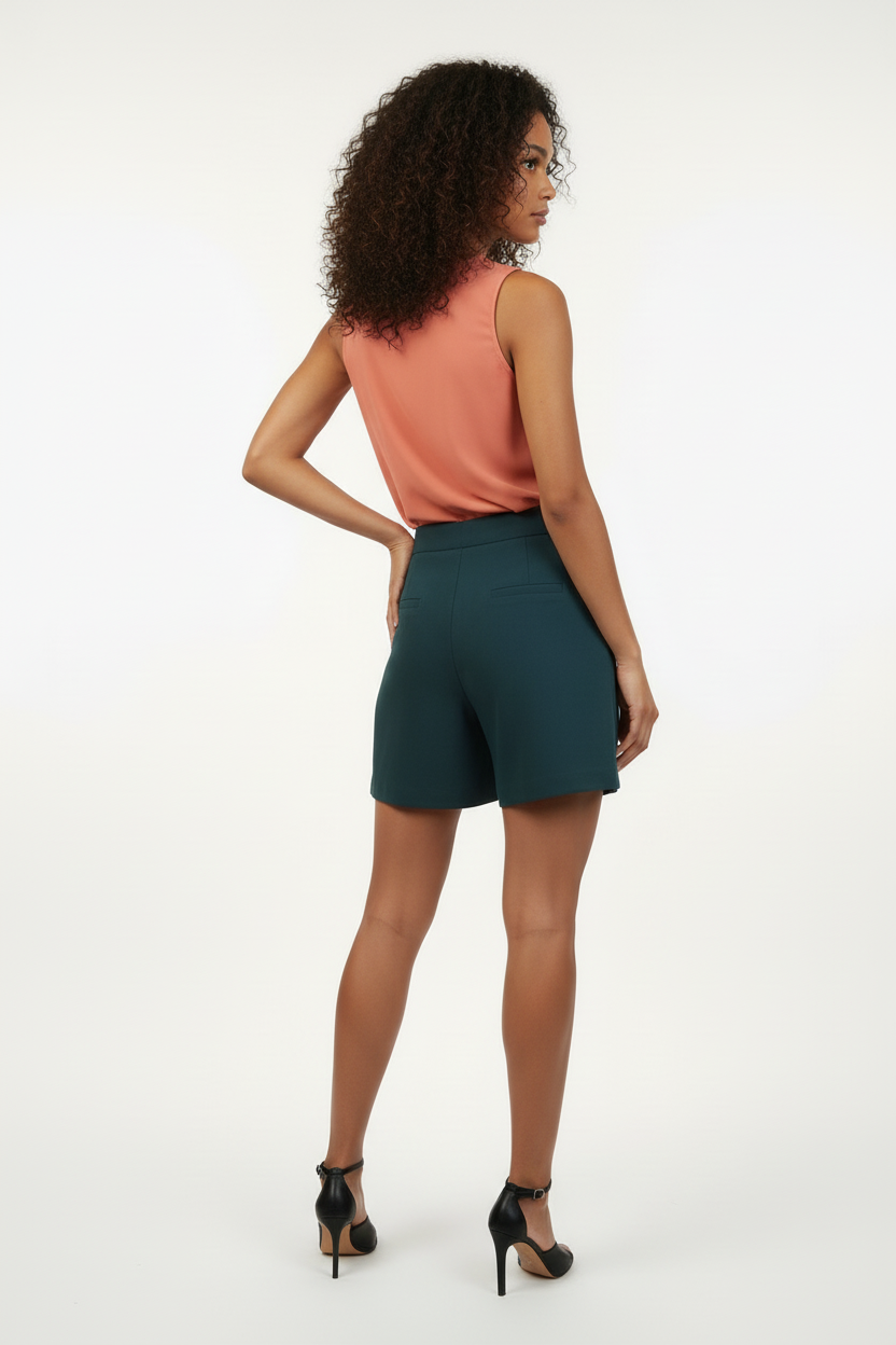 Short - Forget Me Not - Vert Foncé Boutons Dorés - Taille M - Made in Italy - Pièce unique