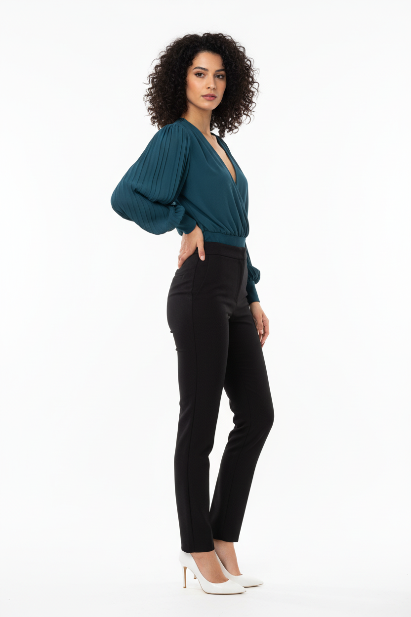 Body Bleu Pétrole Col V Manches Ballon - WZW - Taille M/L - Made in Italy - Pièce unique